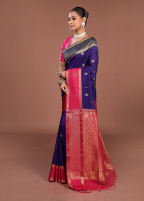Blue Kanjivaram Silk Saree With Blouse Piece