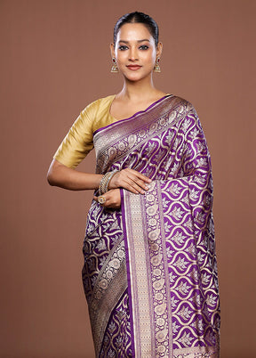 Purple Handloom Katan Pure Silk Saree With Blouse Piece