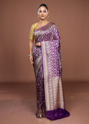 Purple Handloom Katan Pure Silk Saree With Blouse Piece