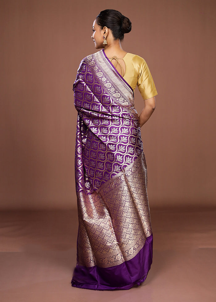 Purple Handloom Katan Pure Silk Saree With Blouse Piece