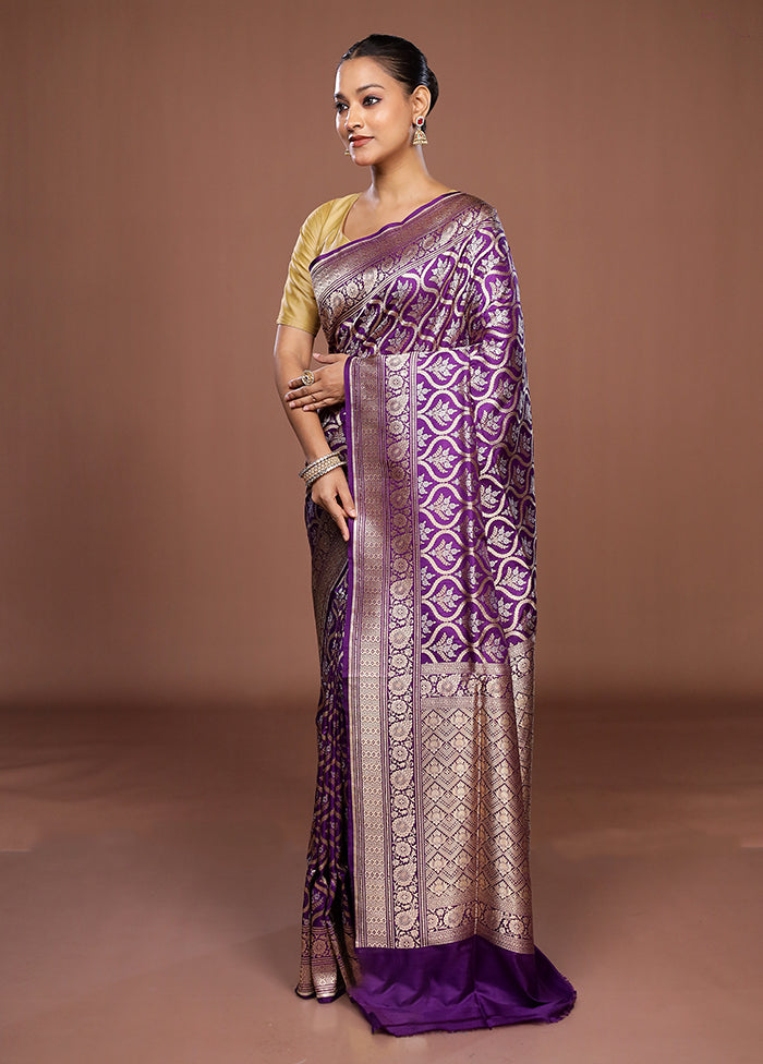 Purple Handloom Katan Pure Silk Saree With Blouse Piece