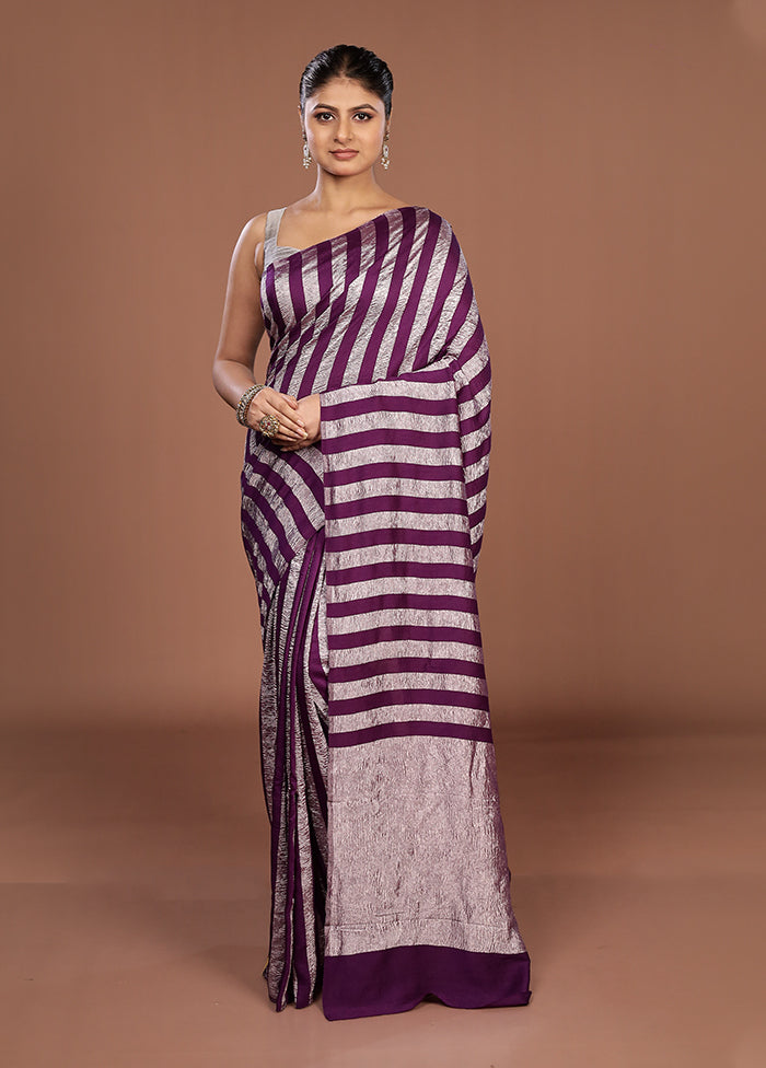 Purple Handloom Tissue Pure Silk Saree With Blouse Piece