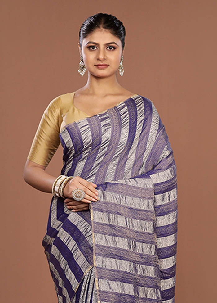 Blue Handloom Tissue Pure Silk Saree With Blouse Piece