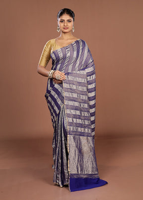 Blue Handloom Tissue Pure Silk Saree With Blouse Piece