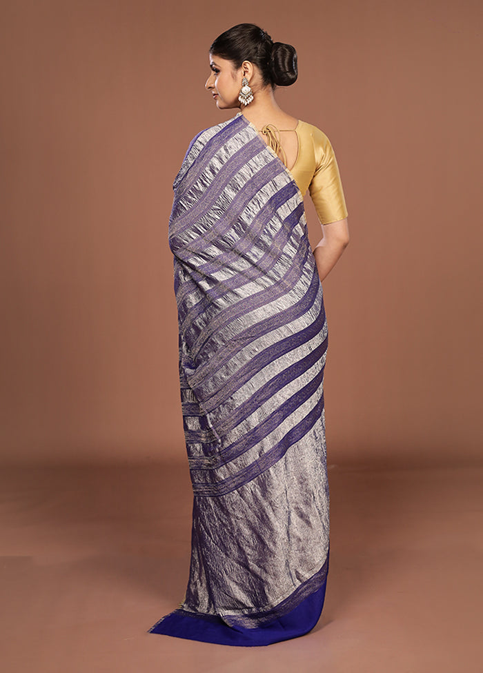 Blue Handloom Tissue Pure Silk Saree With Blouse Piece