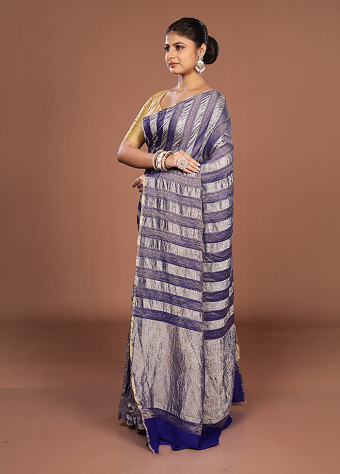 Blue Handloom Tissue Pure Silk Saree With Blouse Piece