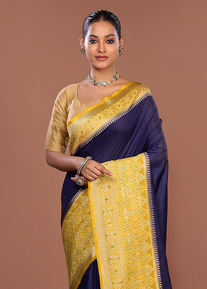 Blue Dupion Silk Saree With Blouse Piece