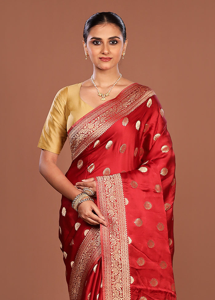 Red Dupion Silk Saree With Blouse Piece