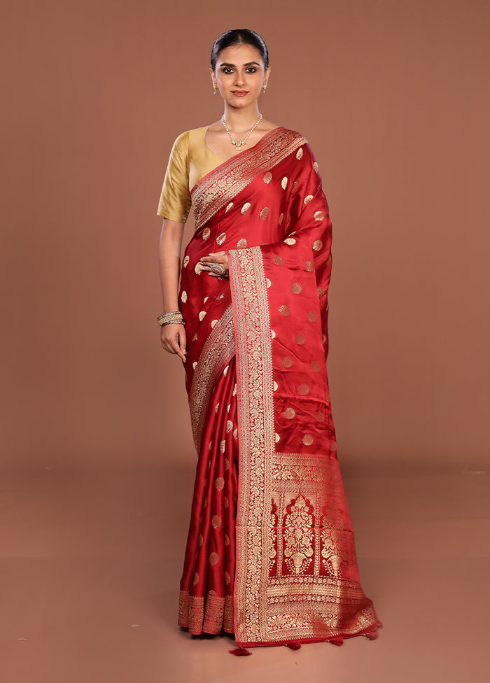 Red Dupion Silk Saree With Blouse Piece