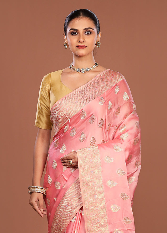 Pink Dupion Silk Saree With Blouse Piece