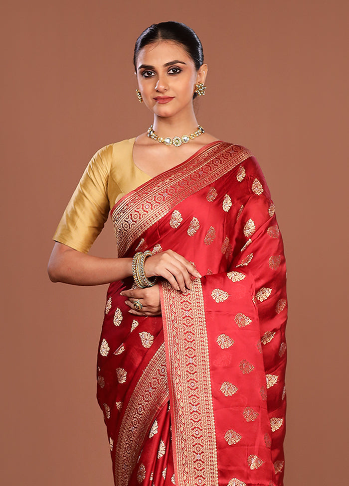 Red Dupion Silk Saree With Blouse Piece