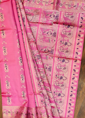 Pink Handloom Baluchari Pure Silk Saree With Blouse Piece