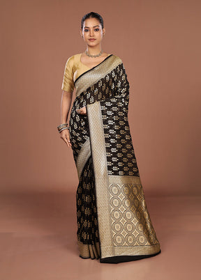 Black Handloom Pure Georgette Saree With Blouse Piece