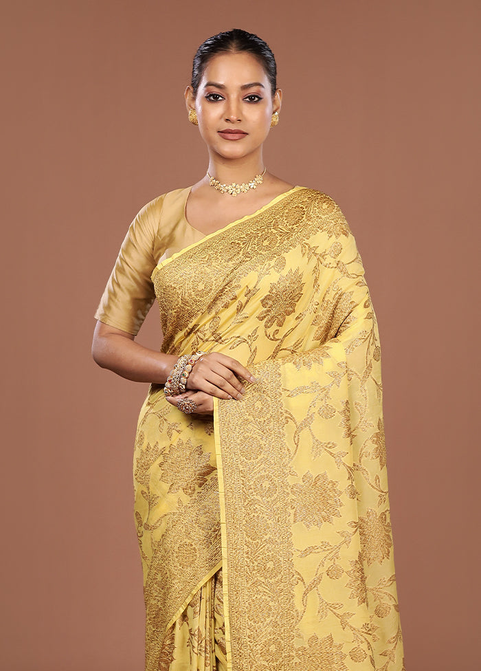Yellow Handloom Pure Georgette Saree With Blouse Piece