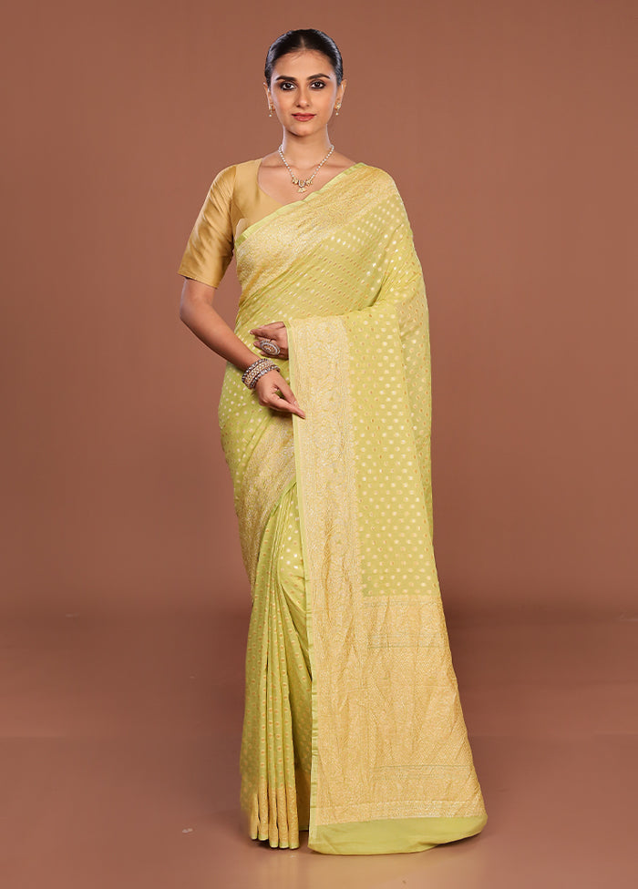 Green Handloom Pure Georgette Saree With Blouse Piece