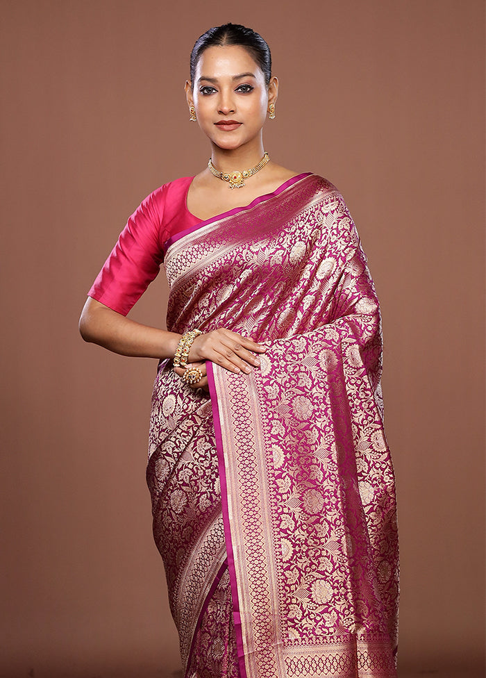 Purple Handloom Katan Pure Silk Saree With Blouse Piece
