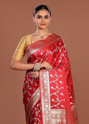 Pink Banarasi Silk Saree With Blouse Piece