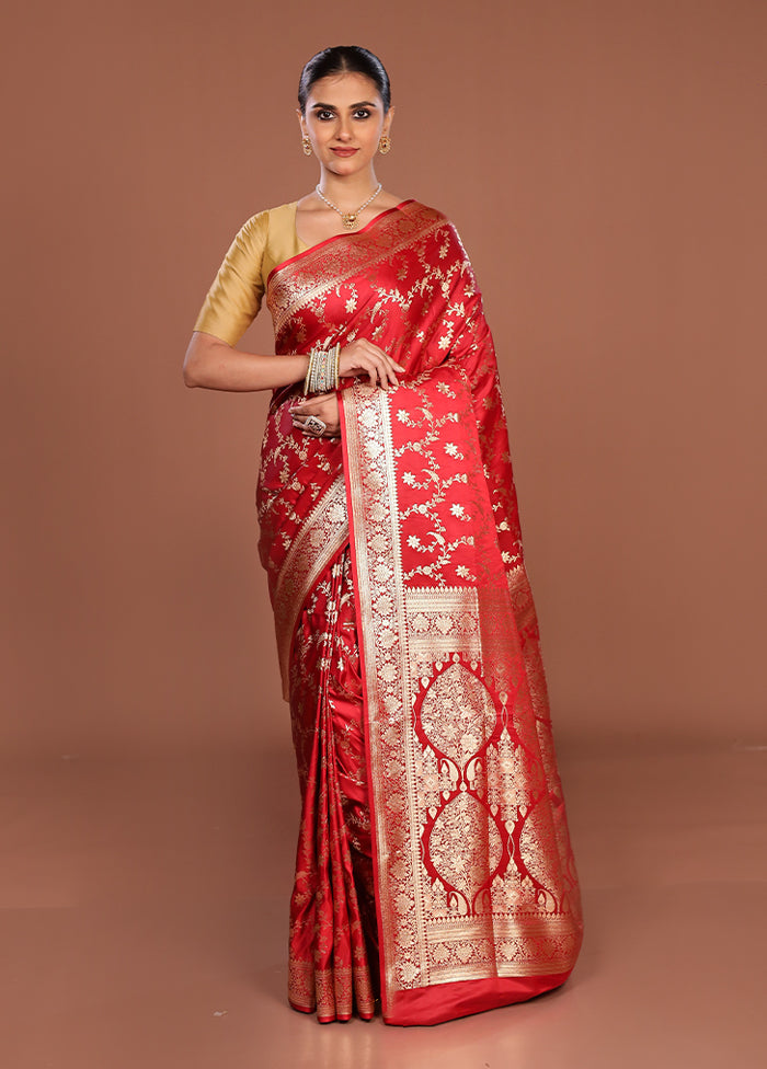 Pink Banarasi Silk Saree With Blouse Piece