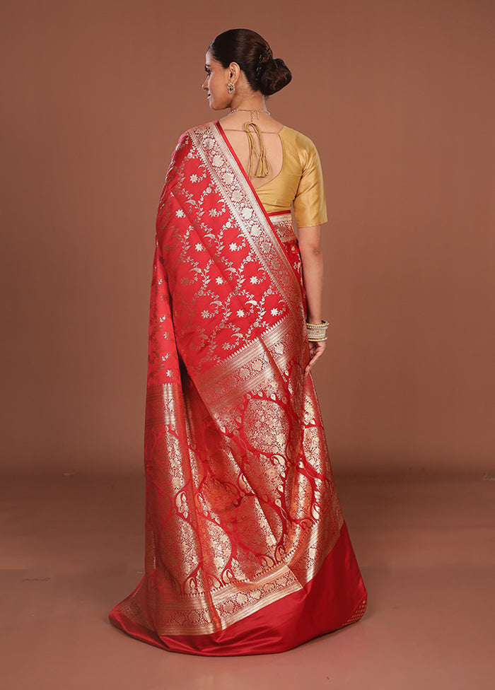 Pink Banarasi Silk Saree With Blouse Piece