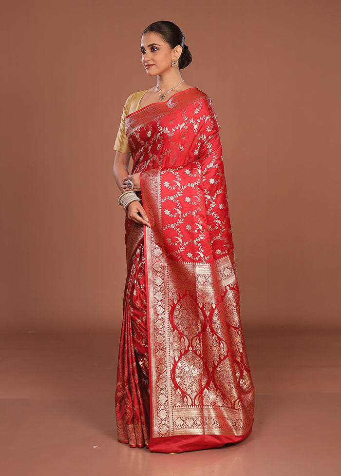 Pink Banarasi Silk Saree With Blouse Piece