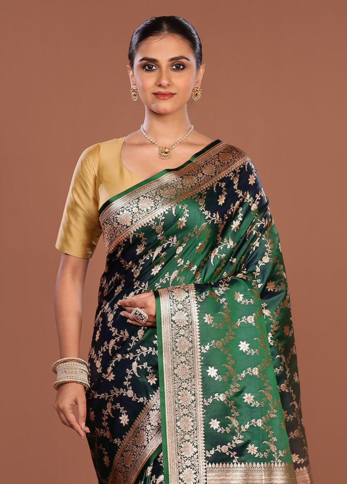 Green Banarasi Silk Saree With Blouse Piece