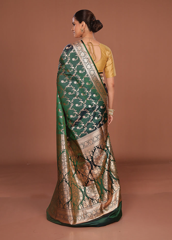 Green Banarasi Silk Saree With Blouse Piece