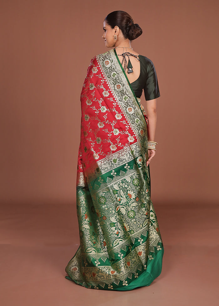 Red Banarasi Silk Saree With Blouse Piece