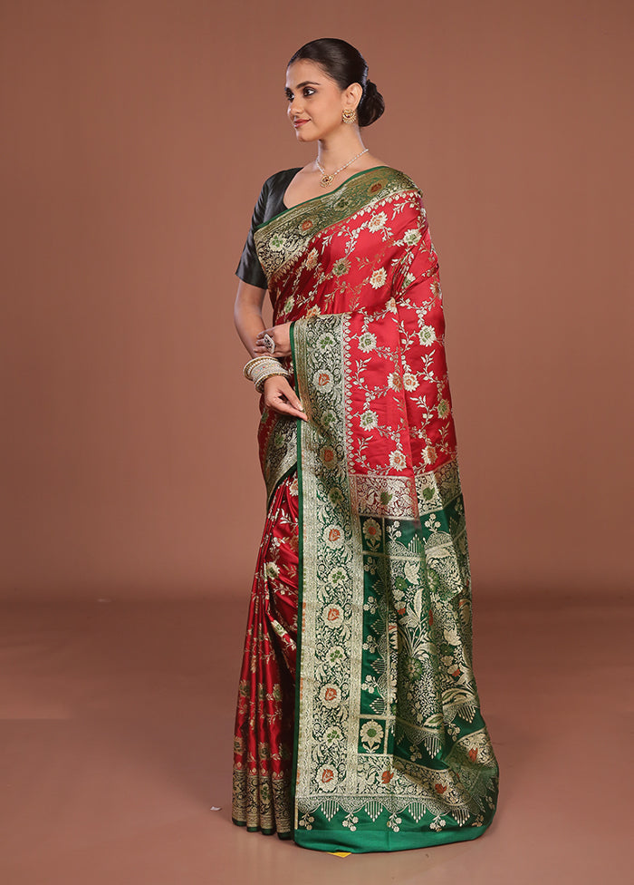 Red Banarasi Silk Saree With Blouse Piece