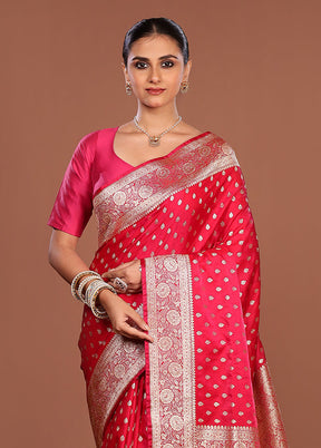 Pink Banarasi Silk Saree With Blouse Piece
