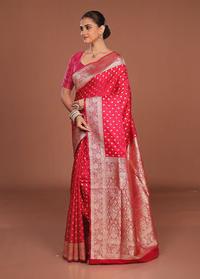 Pink Banarasi Silk Saree With Blouse Piece