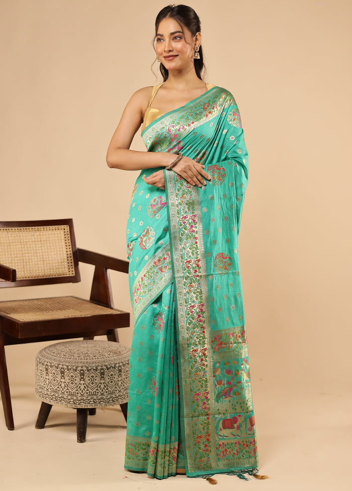 Green Dupion Silk Saree With Blouse Piece