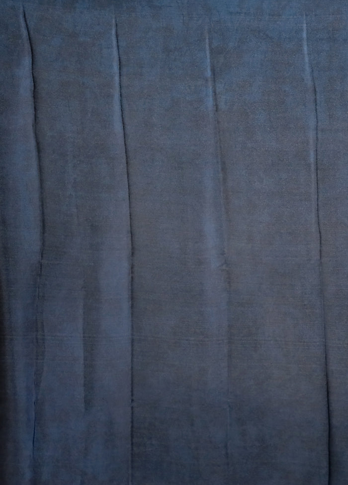 Blue Printed Silk Saree Without Blouse Piece