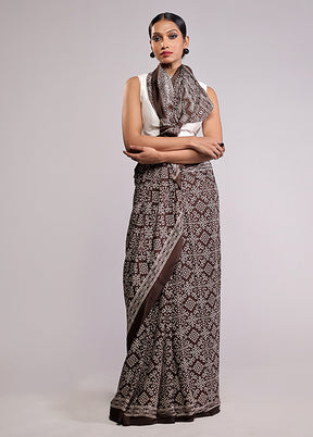 Brown Printed Silk Saree Without Blouse Piece