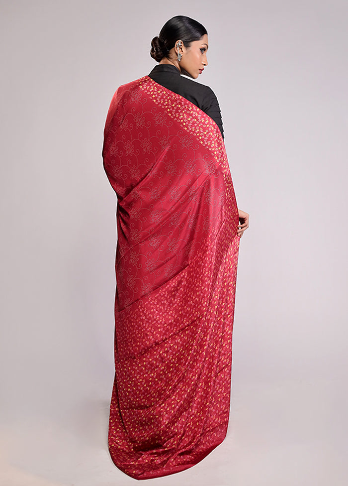 Red Printed Silk Saree Without Blouse Piece