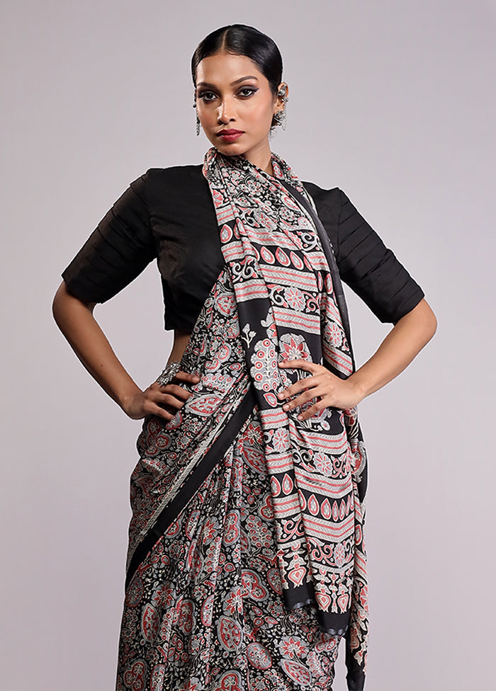 Black Modal Silk Saree With Blouse Piece