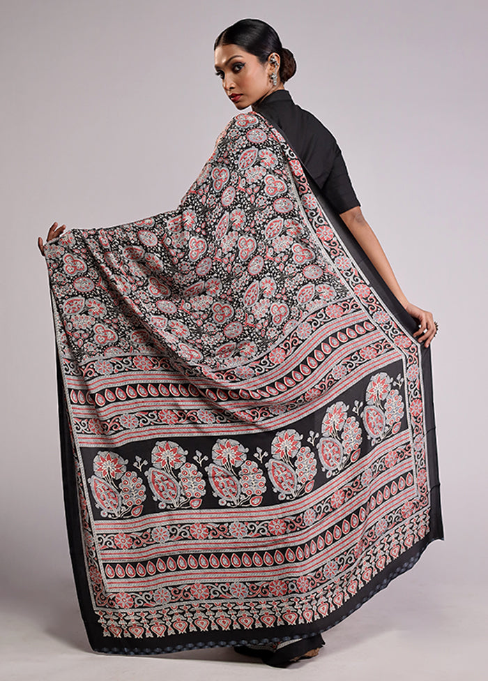 Black Modal Silk Saree With Blouse Piece