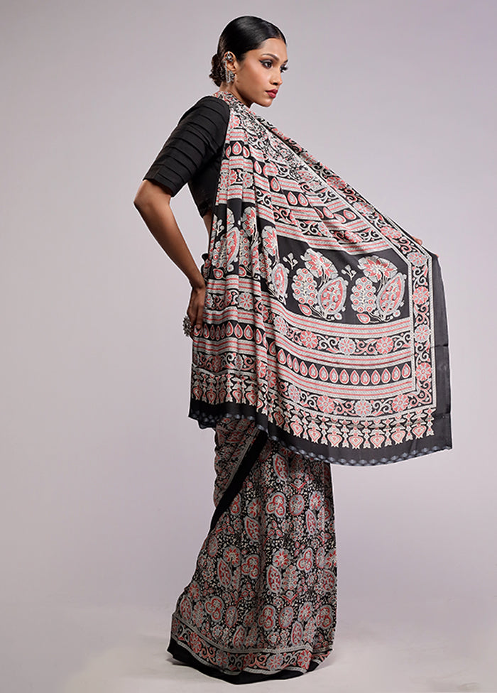 Black Modal Silk Saree With Blouse Piece