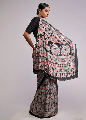Black Modal Silk Saree With Blouse Piece