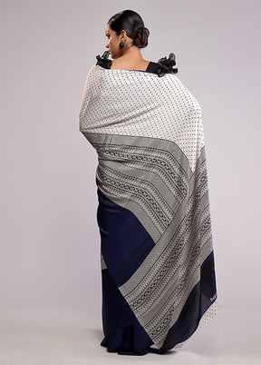 White Printed Silk Saree Without Blouse Piece