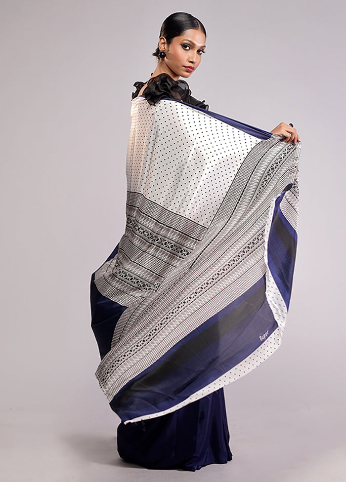 White Printed Silk Saree Without Blouse Piece