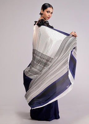 White Printed Silk Saree Without Blouse Piece