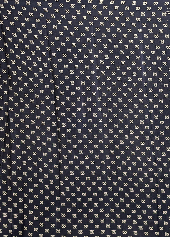 Blue Printed Silk Saree Without Blouse Piece