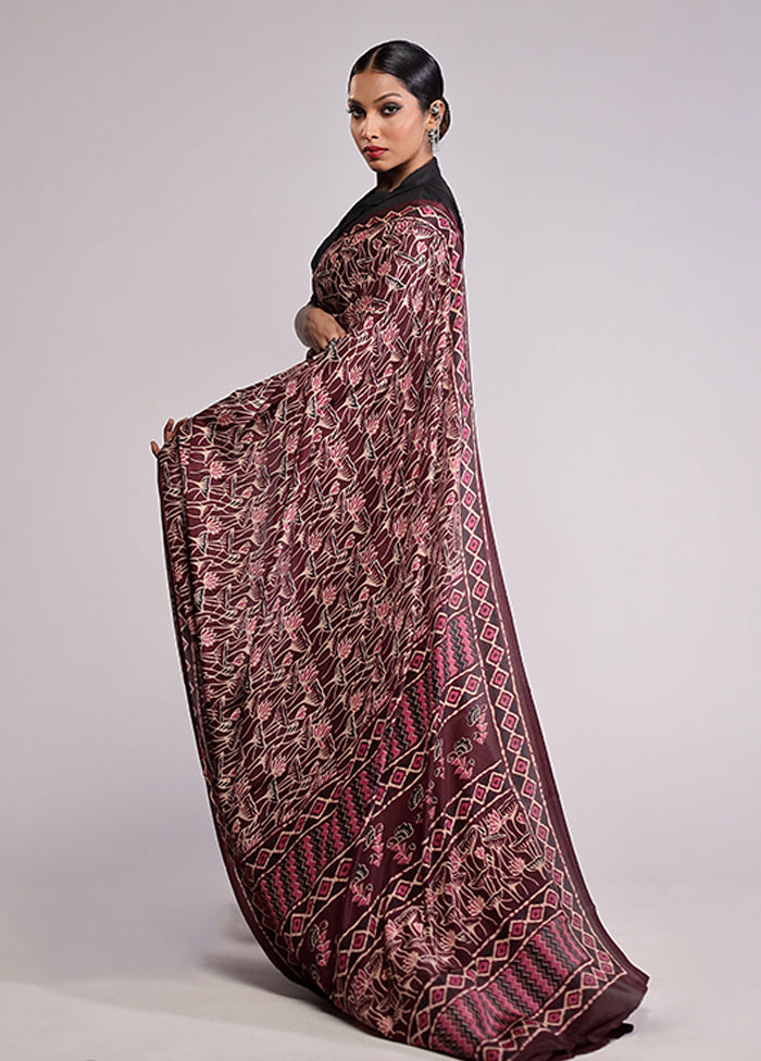 Maroon Printed Silk Saree Without Blouse Piece