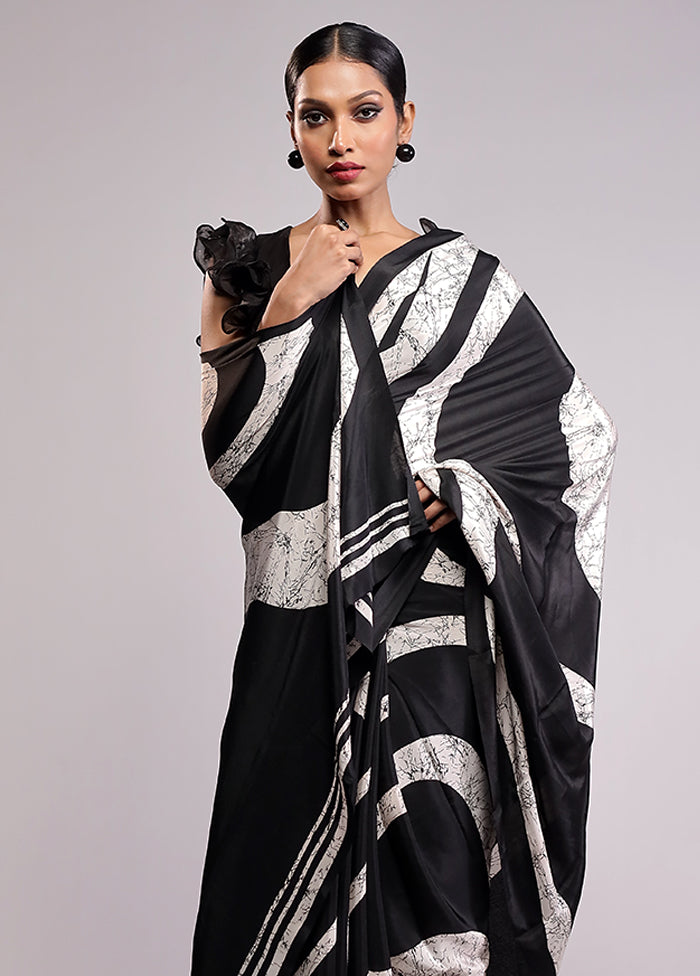 Black Printed Silk Saree Without Blouse Piece