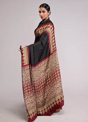 Black Printed Silk Saree Without Blouse Piece