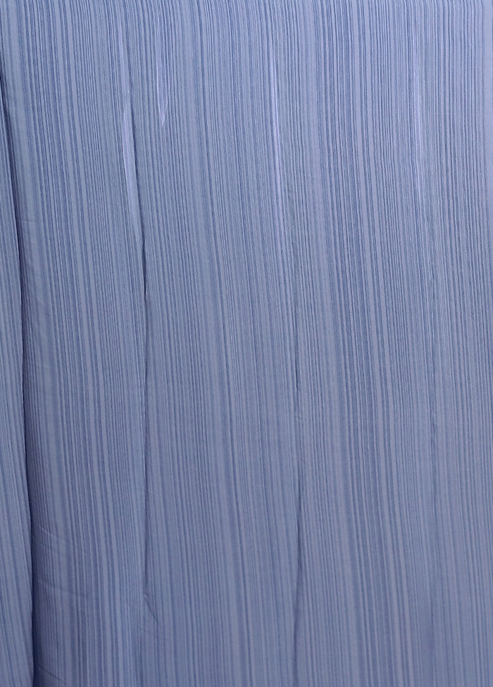 Blue Printed Silk Saree Without Blouse Piece