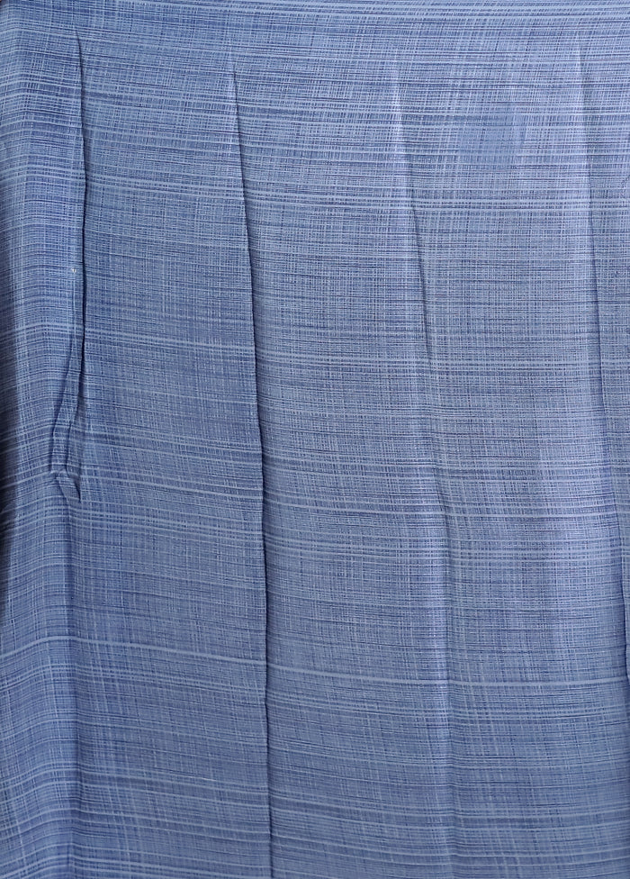 Blue Printed Silk Saree Without Blouse Piece