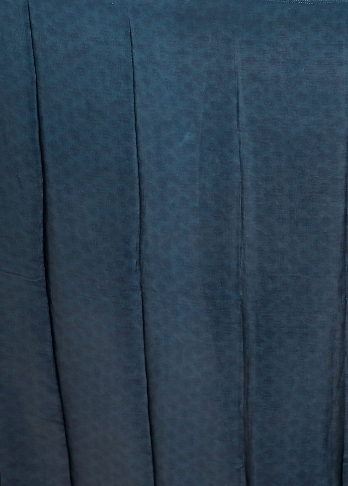 Blue Printed Silk Saree Without Blouse Piece