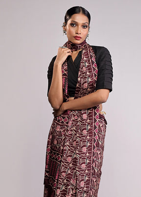 Maroon Printed Silk Saree Without Blouse Piece