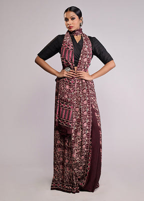 Maroon Printed Silk Saree Without Blouse Piece